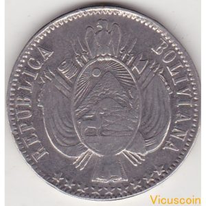 BOLIVIA - 1 Boliviano - Año 1866 - Variante PF - RARO!!!!